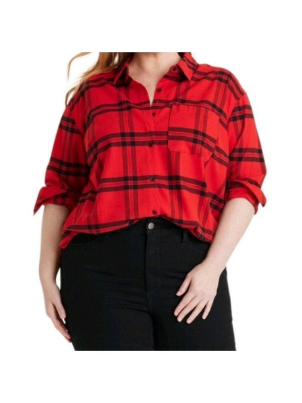 Ava & Viv red and black plaid button-down shirt Size 1X NWOT